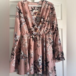 Floral Asymmetrical V-neck Blouse